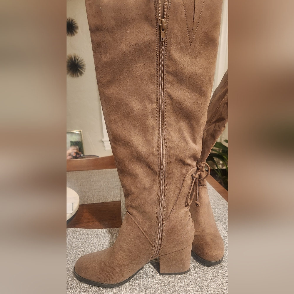Brown Suede Knee-High Boots